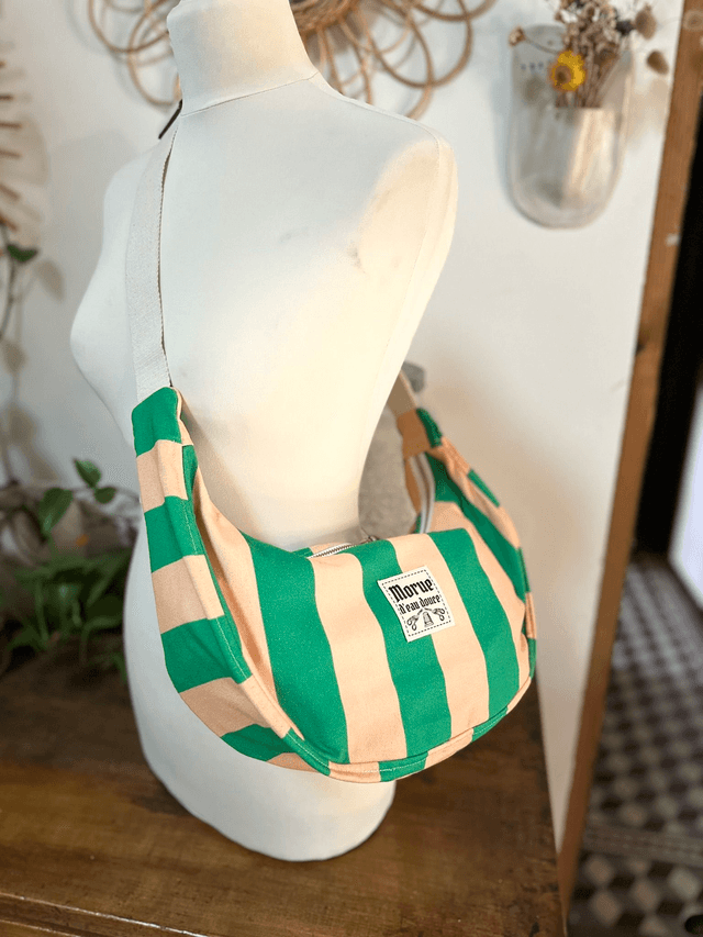 sac banoulière rayure beige et vert 