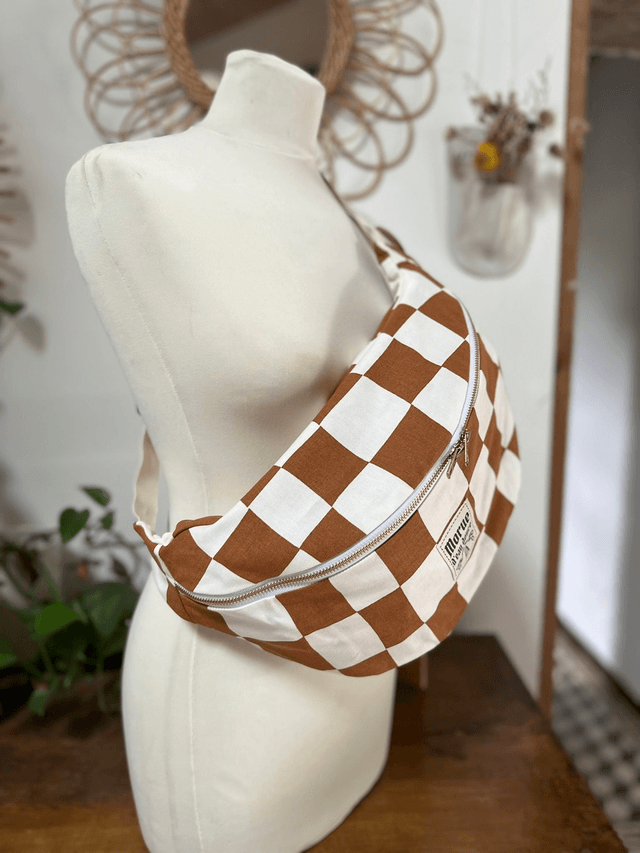 sac banane XXL damier marron