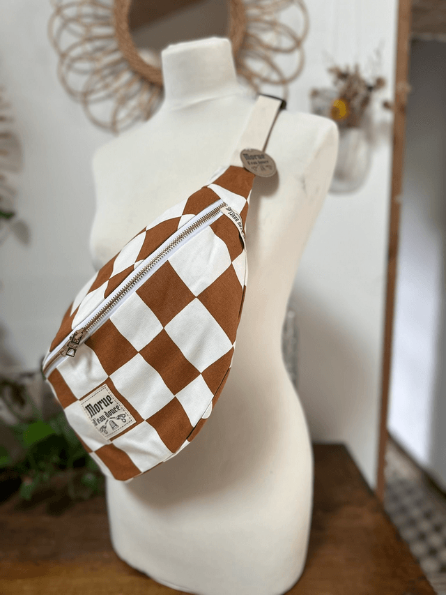 sac banane XXL damier marron