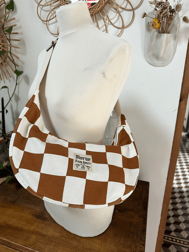 sac banoulière damier marron