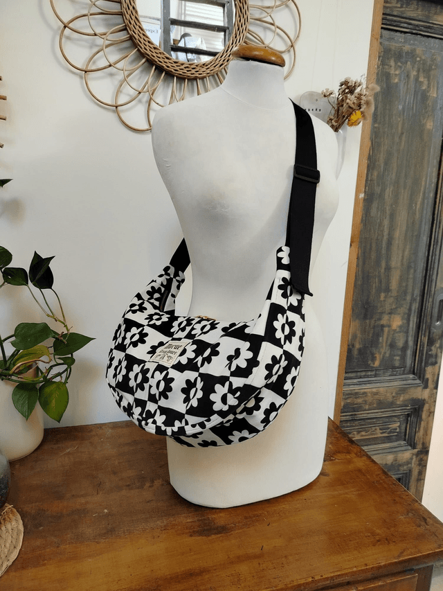 Sac Banoulière Motif Fleurs Blanches